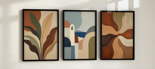 A3 Black Framed Abstract Wall Art Set of 3 | Modern Earthy Gallery Wall | Contemporary Artwork